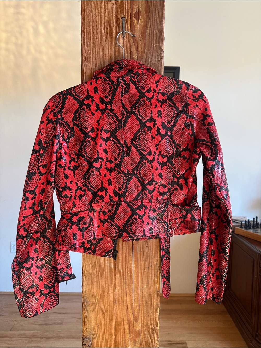 Ashley By 26 International Red & Black Snake-Print Faux Leather Moto Jacket - Picture 2 of 3